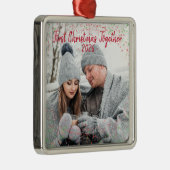 Vakantie eerste kerstfoto Glitter Script Metalen Ornament (Rechts)