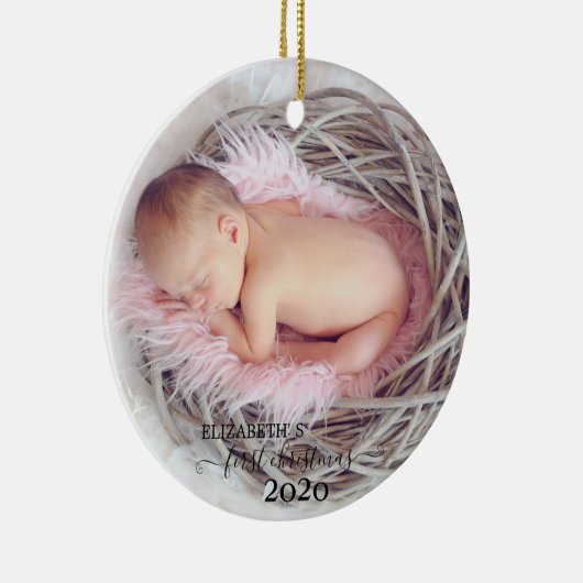 Vakantie eerste kerstfoto keramisch ornament (Rechts)