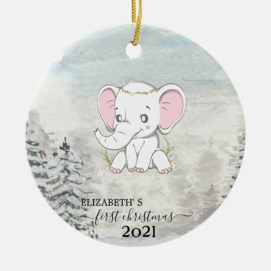 Vakantie eerste kerstmis Baby olifant Pine Tree Keramisch Ornament (Voorkant)