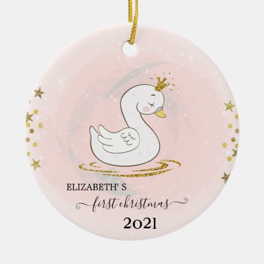 Vakantie eerste kerstmis Baby Swan Keramisch Ornament (Voorkant)