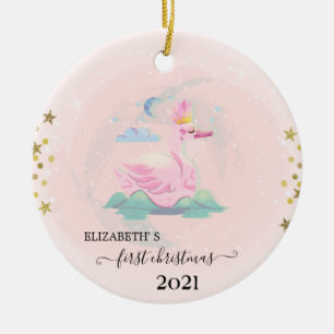 Vakantie Eerste Kerstmis Baby Zwan Kroonsterren Keramisch Ornament
