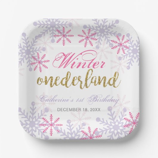 Vakantie Eerste Verjaardag Winter Onederland Custo Papieren Bordje (Voorkant)