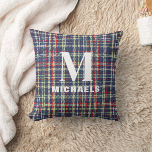 Vakantie Elegant Monogram Initiaal Navy Blauw Plai Kussen