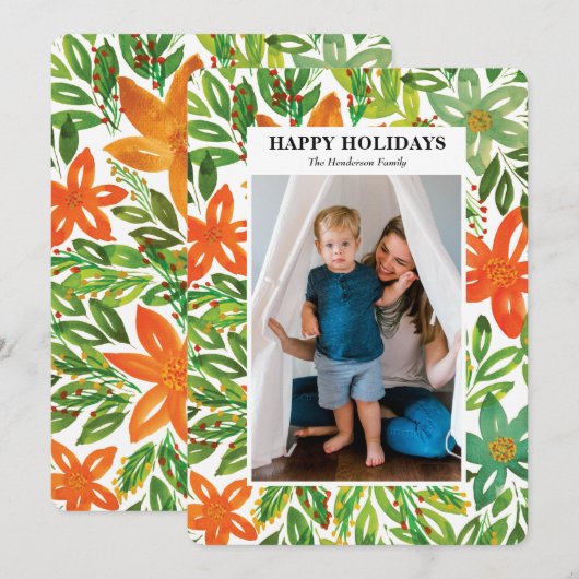 Vakantie en handbediende bloemen feestdagenkaart (Voorkant / Achterkant)