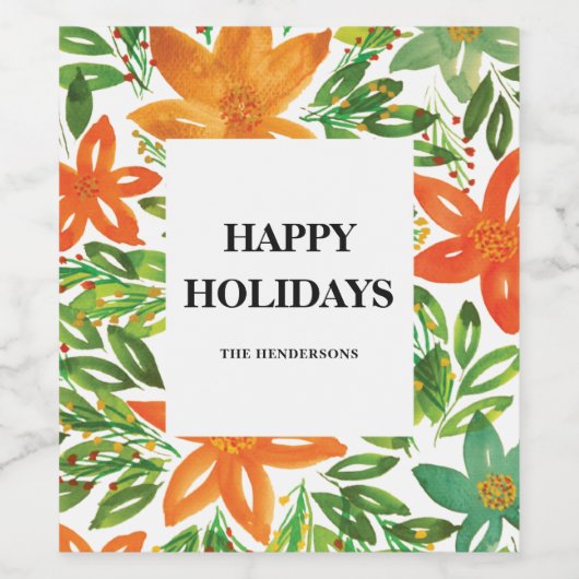 Vakantie en handbediende bloemen wijn etiket (Enkel label)