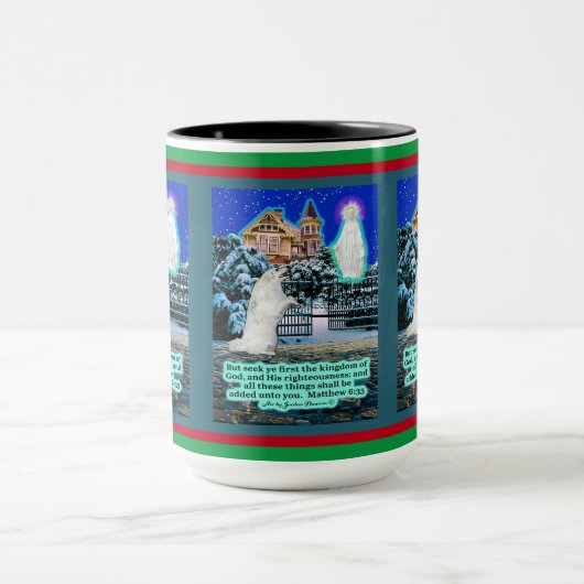 Vakantie Eskie en Engel Schrift Mattheüs 6:33 Mok (Midden)