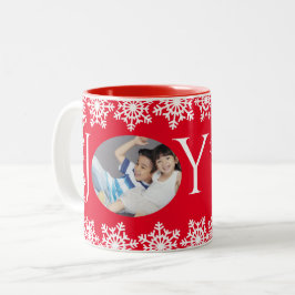 Vakantie Familie Foto JOY Rood Wit Sneeuwvlok H Tweekleurige Koffiemok