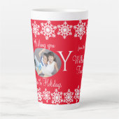 Vakantie familie foto JOY witte sneeuwvlok Mok H (Voorkant)