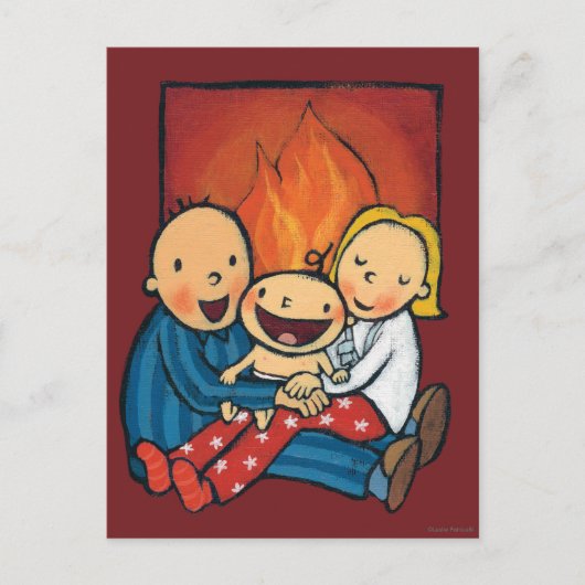 Vakantie: Familie voor de open haard Feestdagenkaart (Voorkant)