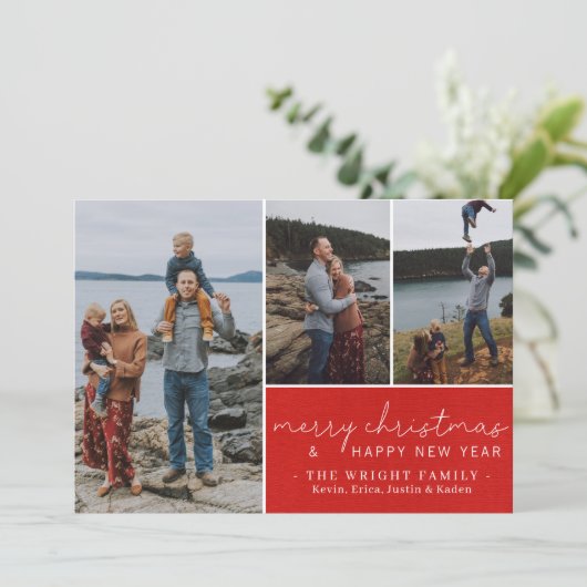 Vakantie Familie Vrolijke Kerstmis Fotokaart Feestdagenkaart (Staand voorkant)