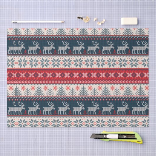 Vakantie Faux Knit Pattern Kerstmis - Gepersonalis Tissuepapier (Craft)