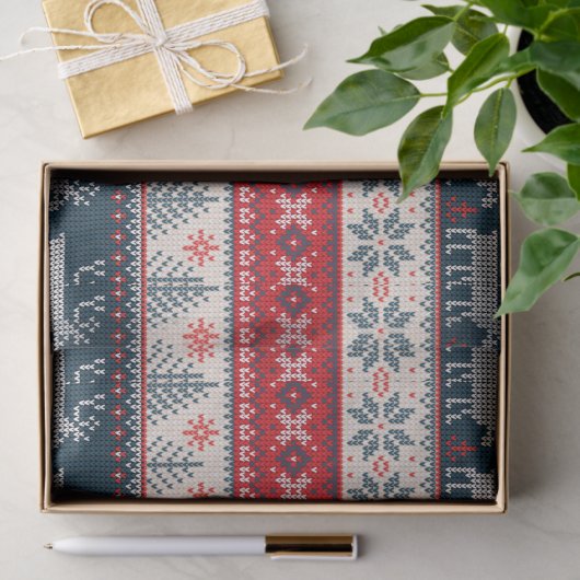 Vakantie Faux Knit Pattern Kerstmis - Gepersonalis Tissuepapier (Geschenk)