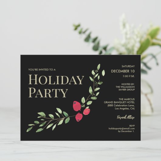 Vakantie Feest Kerst Red Holly Corporate Party Kaart (Staand voorkant)