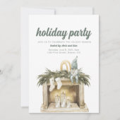 Vakantie feest met open haard met Elf uitnodiging (Voorkant)