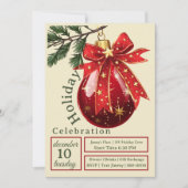 Vakantie Feest Rood Ornament met Schattigee strik Kaart (Voorkant)