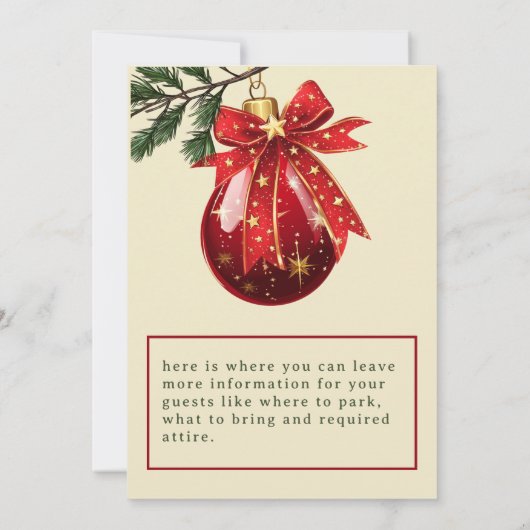 Vakantie Feest Rood Ornament met Schattigee strik Kaart (Achterkant)