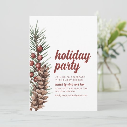 Vakantie feestuitnodiging met groene bessen kaart (Staand voorkant)