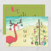 Vakantie Flamingo Strand Scène Kerstmis Kaart (Voorkant / Achterkant)