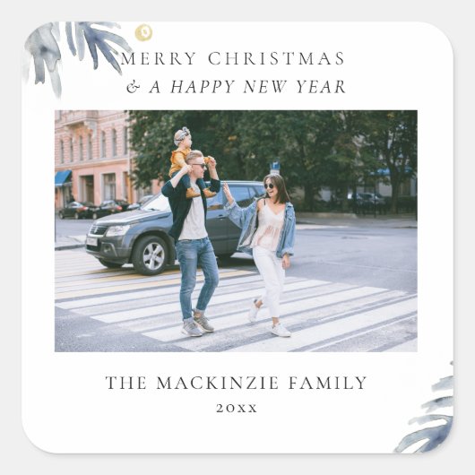 Vakantie Floral Branches Familie Foto Sticker (Voorkant)