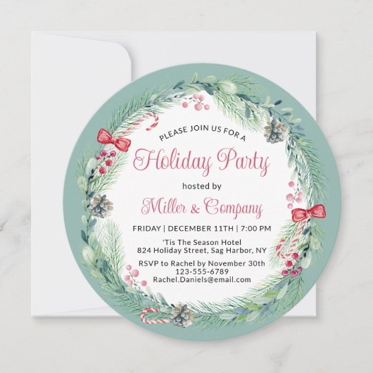 Vakantie Floral Wreats Corporate Kerstparty Kaart (Voorkant)