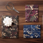 vakantie Foliage Christmas Inpakpapier Vel<br><div class="desc">Elegante kerstverpakking met verschillende botanische patronen in blauw,  paarse en gouden.</div>