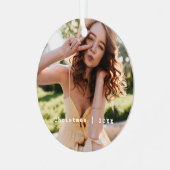 Vakantie Foto Rood Witte Stutschrijfmachine Keepom Metalen Ornament (Voorkant links)