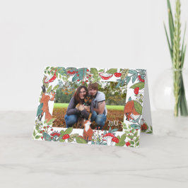Vakantie Fotokaart Fox Schattige Christmas Woodlan Feestdagen Kaart