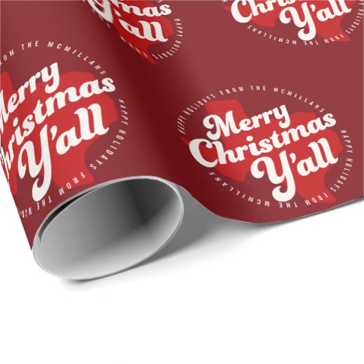 Vakantie fotokaart *Vrolijke Kerstmis Y'all* Cadeaupapier (Rol Hoek)
