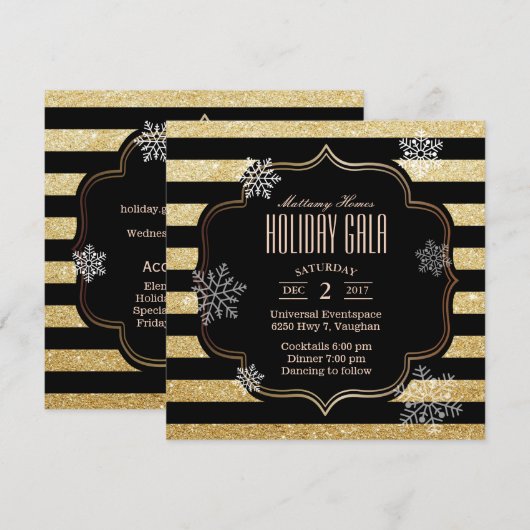 Vakantie Gala Black & Gold Stripes Sneeuwvlokken Kaart (Voorkant / Achterkant)