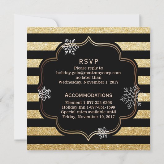 Vakantie Gala Black & Gold Stripes Sneeuwvlokken Kaart (Achterkant)