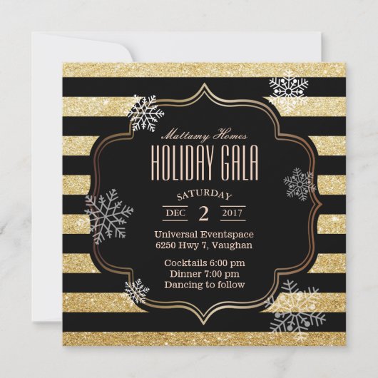 Vakantie Gala Black & Gold Stripes Sneeuwvlokken Kaart (Voorkant)