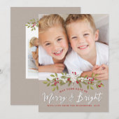 Vakantie Garland Merry & Bright Twee Fotokaart Feestdagenkaart (Voorkant / Achterkant)