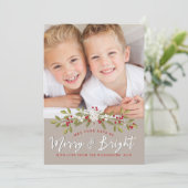 Vakantie Garland Merry & Bright Twee Fotokaart Feestdagenkaart (Staand voorkant)