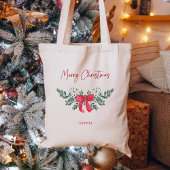 Vakantie gebladerte en rode boog | vrolijk kerstfe tote bag