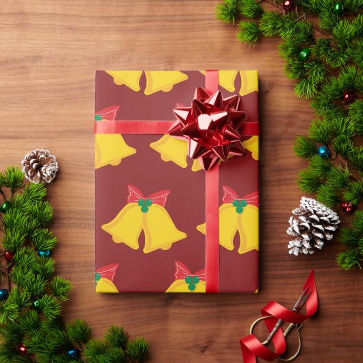 Vakantie gele klokken met rode strik kerstcadeau cadeaupapier (Feestdagen Geschenken)