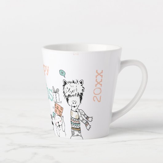 Vakantie gelukkige vrolijke Joy-oUS Kute Kerstdier Latte Mok (Rechts)