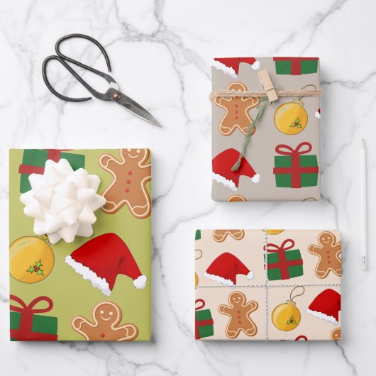 Vakantie Gift Wrapping Paper Flat Sheet Set van 3 (Voorkant)