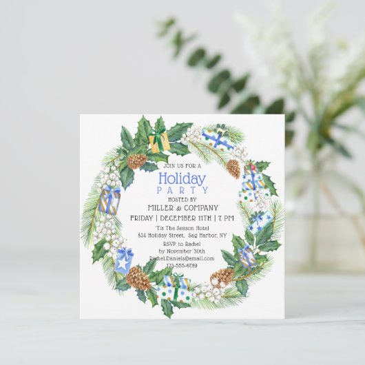 Vakantie Gift Wreath Corporate Kerstfeest Kaart (Staand voorkant)