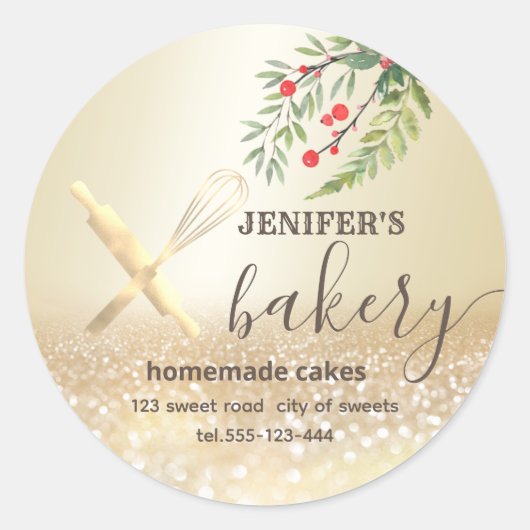 Vakantie Glittery rolpin & whisk chef bakkerij Ronde Sticker (Voorkant)
