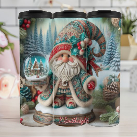 Vakantie Gnome met Holly Berries Thermosbeker