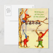vakantie Gnomes Briefkaart, Schattige jaren 1930 Feestdagenkaart (Voorkant / Achterkant)