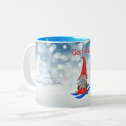 Vakantie | God jul Nisse woodland sneeuwrood Tweekleurige Koffiemok (Voorkant links)