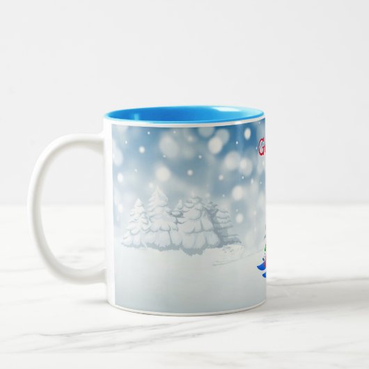 Vakantie | God jul Nisse woodland sneeuwrood Tweekleurige Koffiemok (Links)