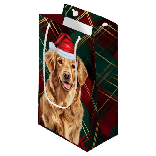 Vakantie Golden Retriever Feestelijke gespeelde ke Klein Cadeauzakje (Voorkant Gekanteld)