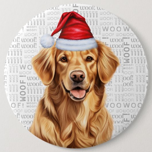 Vakantie Golden Retriever Santa Dog Woof Achtergro Ronde Button 6,0 Cm (Voorkant)