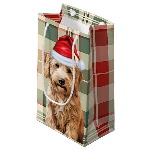 Vakantie Goldendoodle Hond en Plaid Kerstmis Klein Cadeauzakje (Voorkant Gekanteld)
