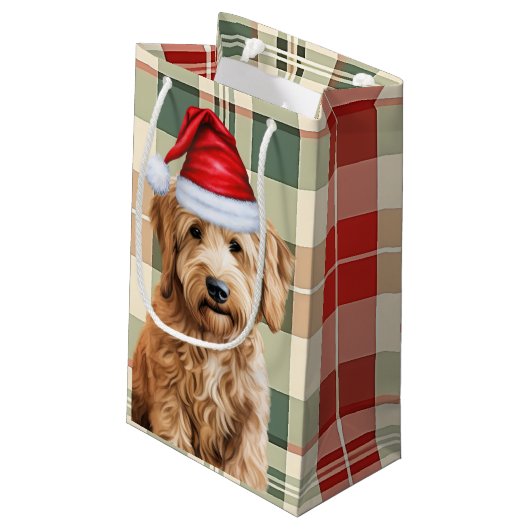 Vakantie Goldendoodle Hond en Plaid Kerstmis Klein Cadeauzakje (Achterkant Gekanteld)