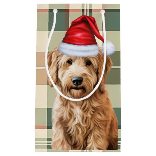 Vakantie Goldendoodle Hond en Plaid Kerstmis Klein Cadeauzakje (Voorkant)