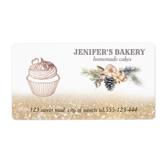 Vakantie Gouden glitter Zelfgemaakte cupcakes verp Etiket (Voorkant)