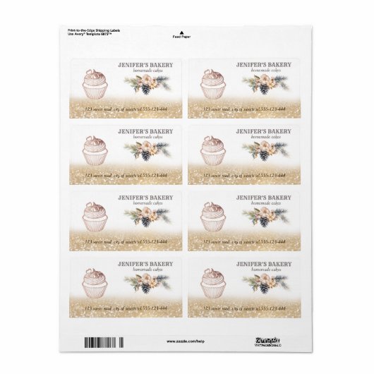 Vakantie Gouden glitter Zelfgemaakte cupcakes verp Etiket (Full Sheet)